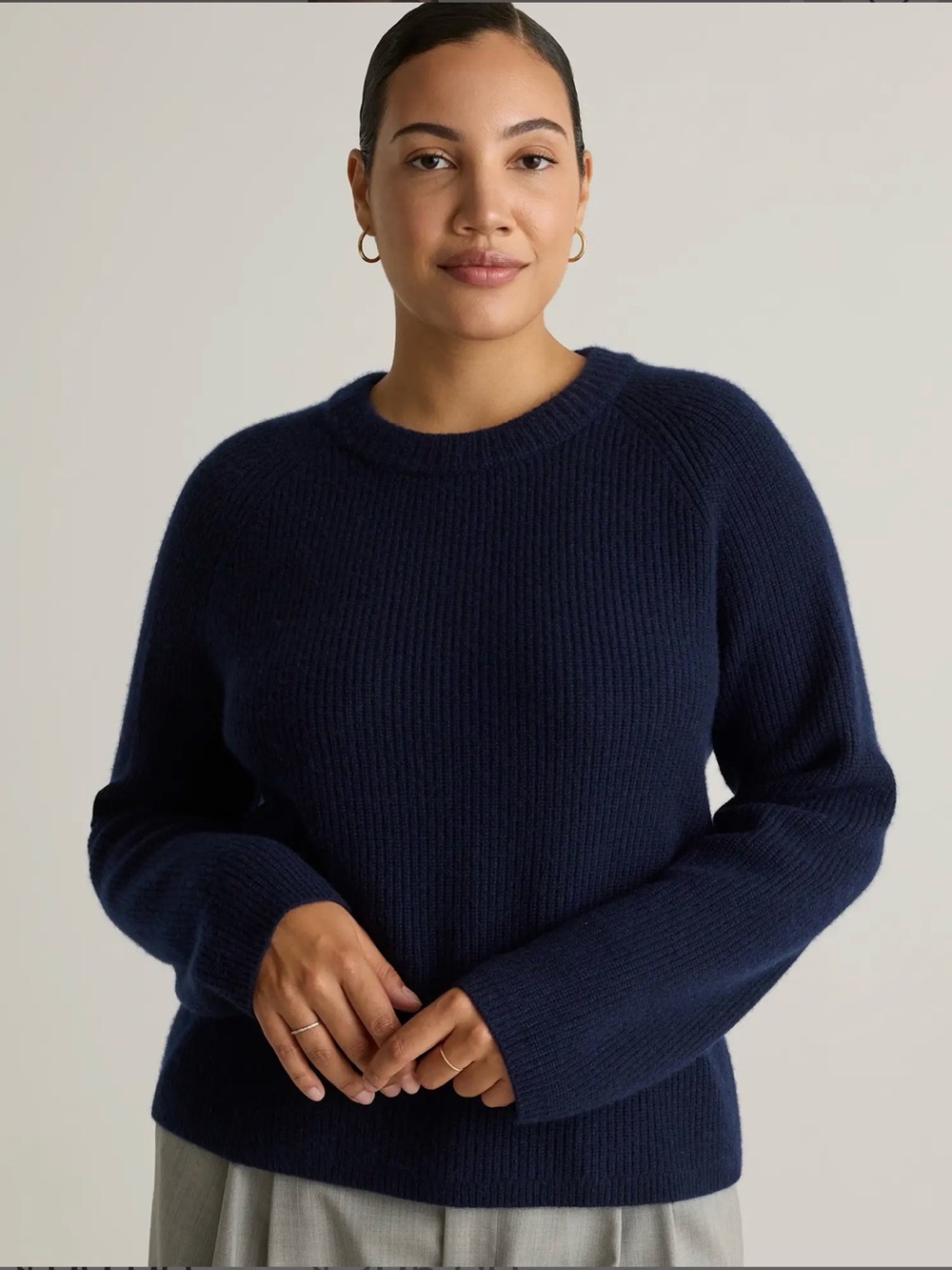 NWT Quince Mongolian Cashmere Fisherman Crewneck Sweater in Navy, sz Medium